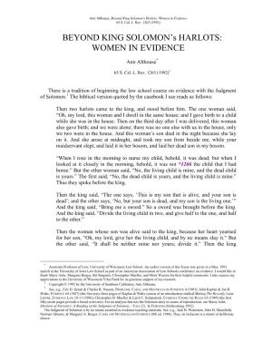 Beyond King Solomon's Harlots: Women in Evidence 65 S
