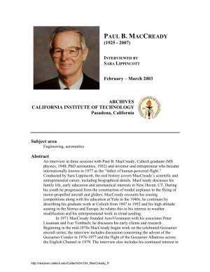 Interview with Paul B. Maccready