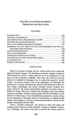 The Nuclear Supplier Group: Problems and Solutions