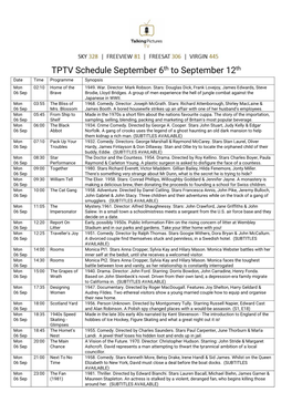 A Printable TPTV Schedule September 6Th to September 12Th