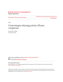 Corticotropin-Releasing Activity of Lysine Vasopressin Evelyn Joyce Weber Iowa State University