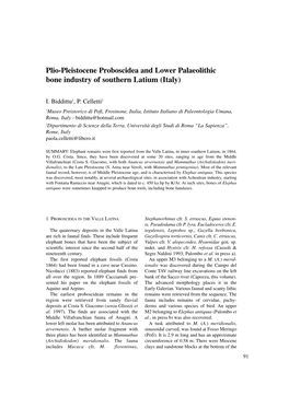 Plio-Pleistocene Proboscidea and Lower Palaeolithic Bone Industry of Southern Latium (Italy)