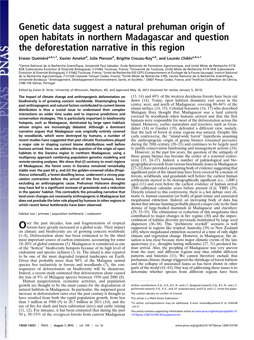 Genetic Data Suggest a Natural Prehuman Origin of Open Habitats in Northern Madagascar and Question the Deforestation Narrative in This Region