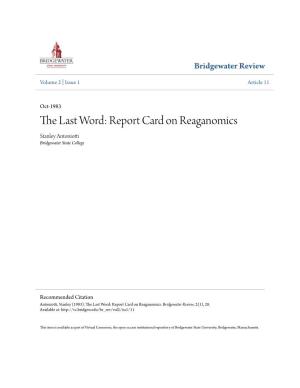 Report Card on Reaganomics Stanley Antoniotti Bridgewater State College