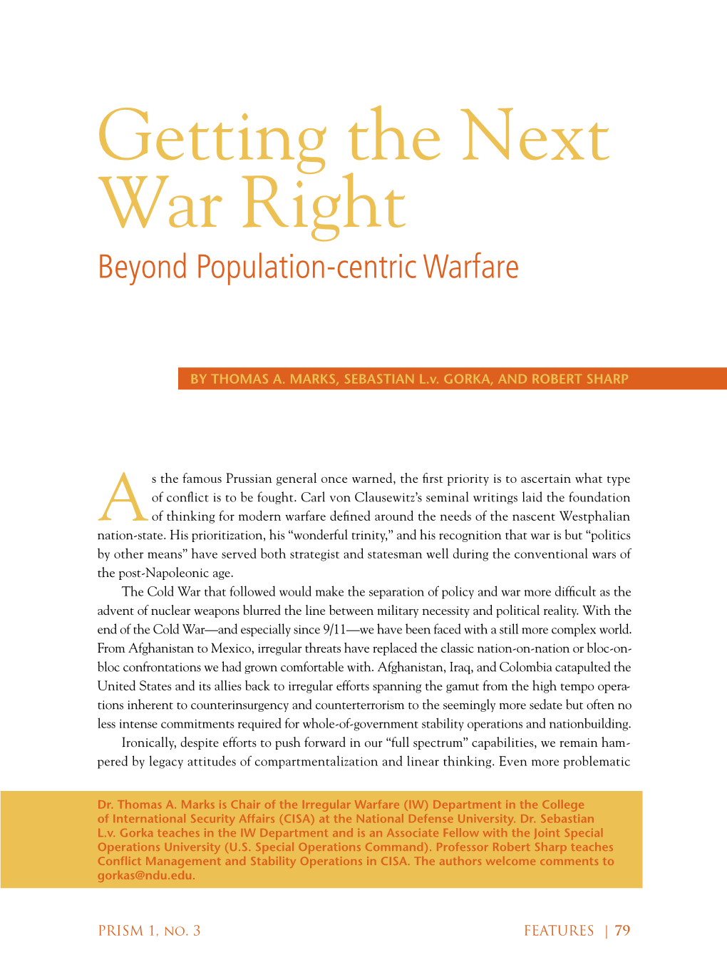 Getting the Next War Right Beyond Population-Centric Warfare