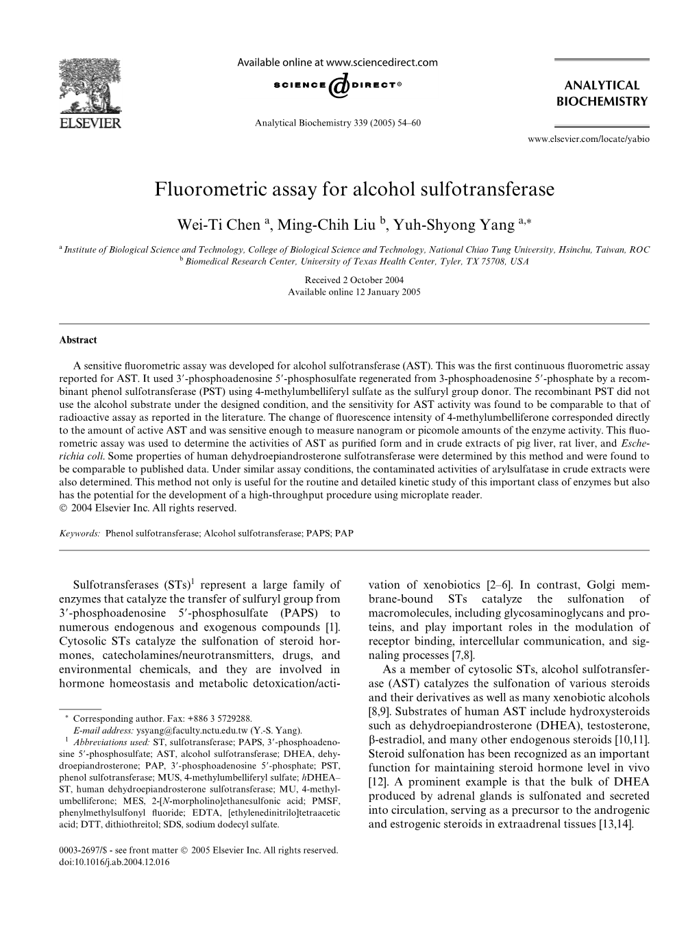 Fluorometric Assay for Alcohol Sulfotransferase