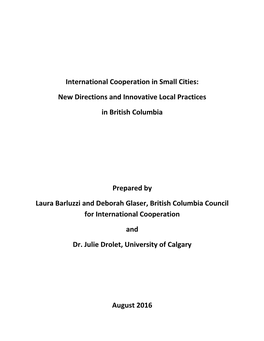 International Cooperation in Small Cities: New Directions and Innovative Local Practices in British Columbia