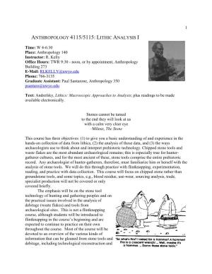 Anthropology 4115/5115: Lithic Analysis I