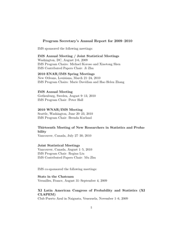 Program Secretary's Annual Report for 2009–2010
