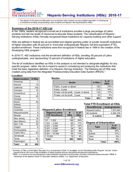 Hispanic-Serving Institutions (Hsis): 2016-17