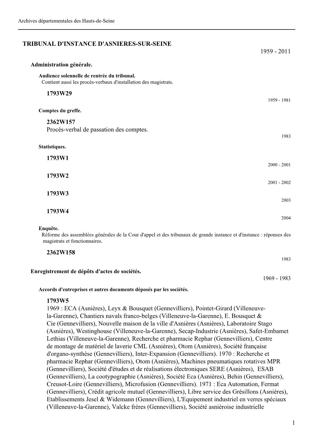 1 Tribunal D'instance D'asnieres