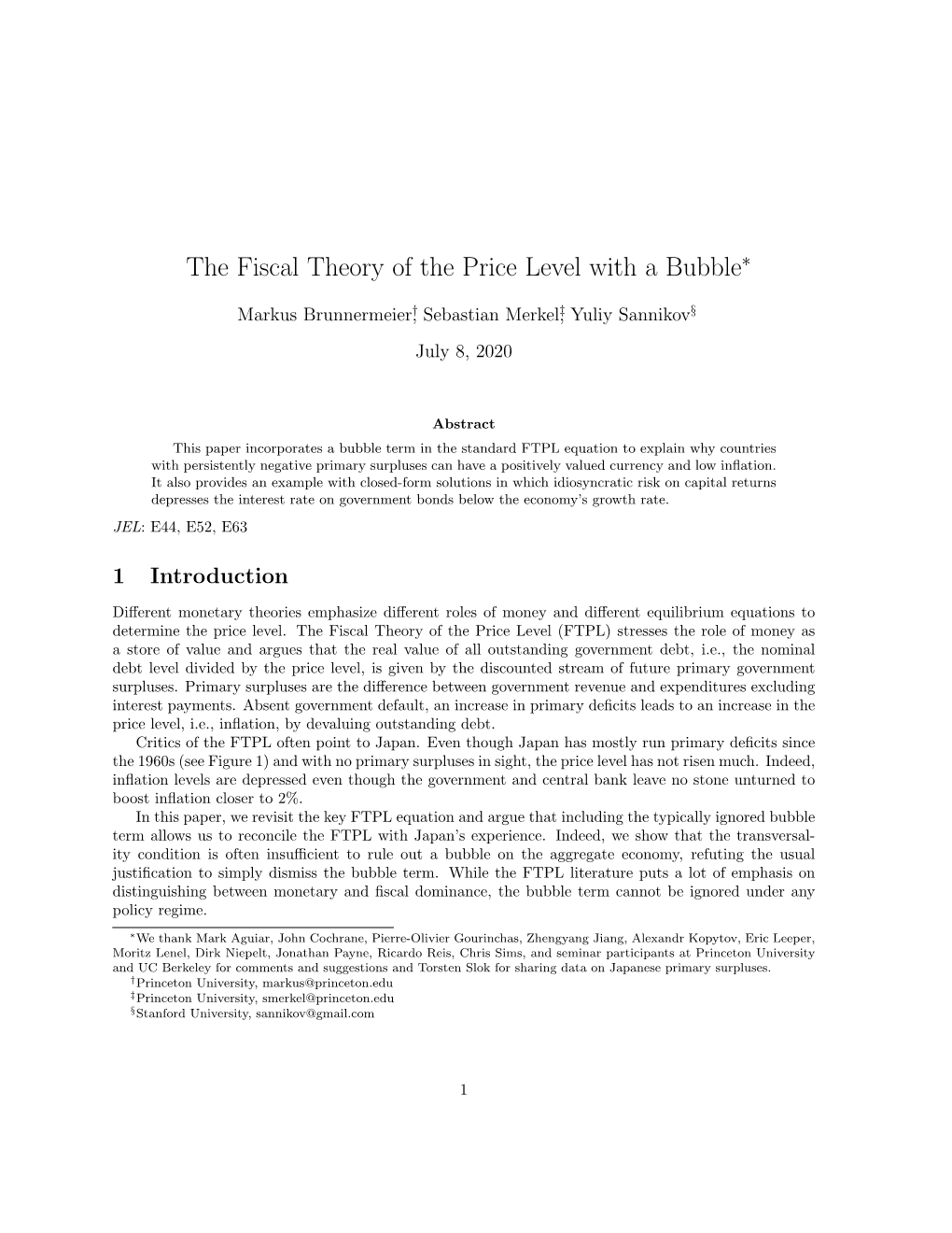 The Fiscal Theory of the Price Level with a Bubble∗