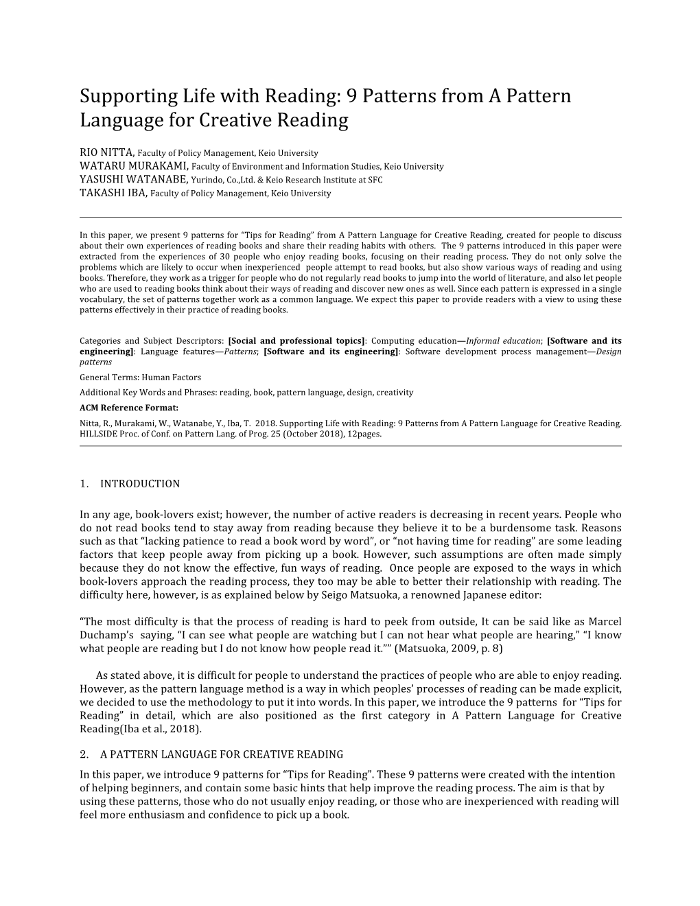 9 Patterns from a Pattern Language for Creative Reading