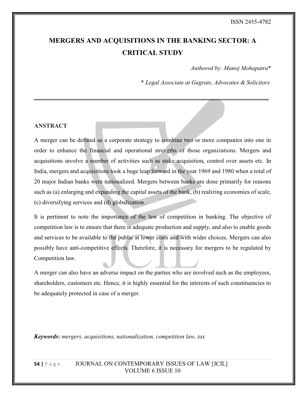 Mergers and Acquisitions in the Banking Sector: a Critical Study