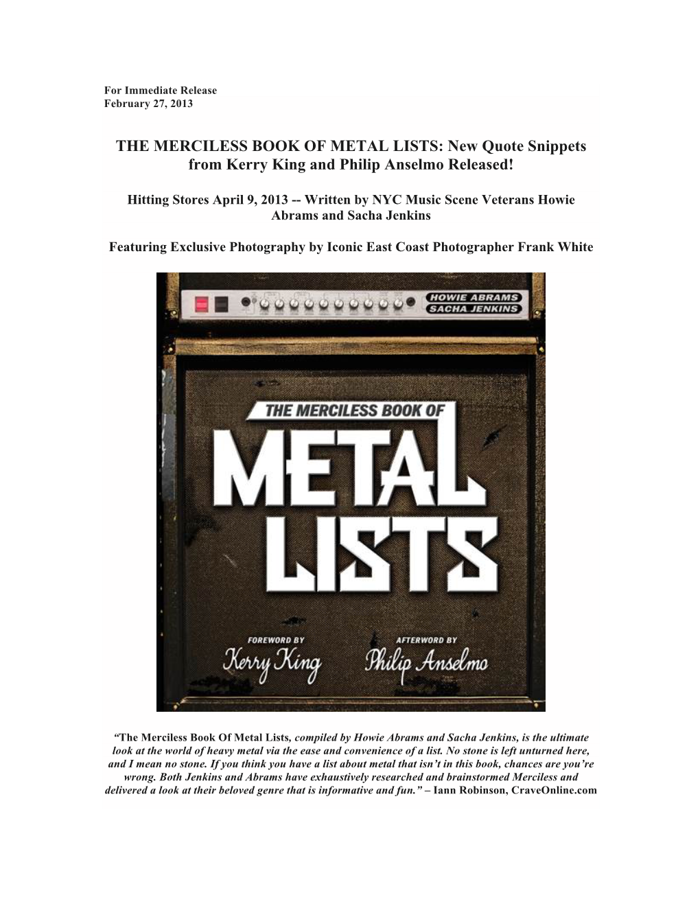 THE MERCILESS BOOK of METAL LISTS: New Quote Snippets from Kerry King and Philip Anselmo Released!