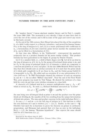 Number Theory in the 20Th Century: Part 1
