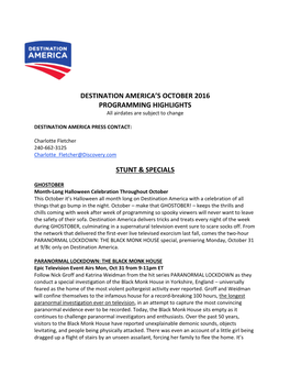 Destination America's October 2016 Programming