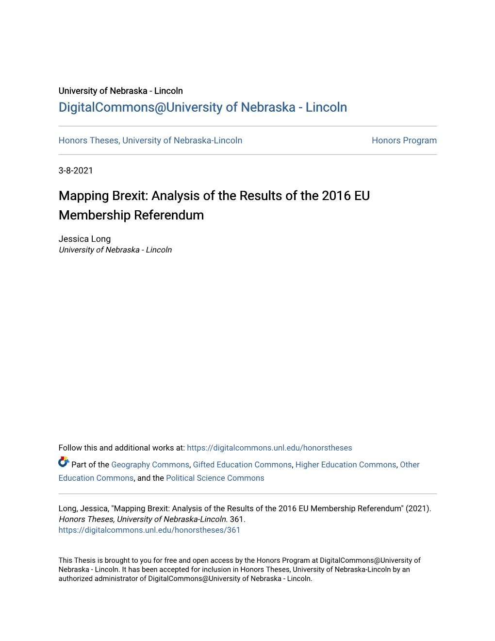 Mapping Brexit: Analysis of the Results of the 2016 EU Membership Referendum