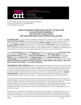 American Repertory Theater Opens the 2011-12 Season with a Musical