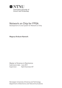 Network on Chip for FPGA Development of a Test System for Network on Chip