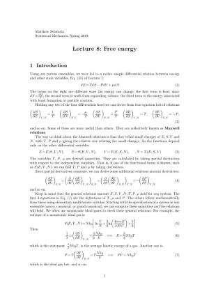 Lecture 8: Free Energy