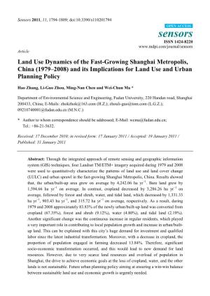 Land Use Dynamics of the Fast-Growing Shanghai Metropolis, China (1979–2008) and Its Implications for Land Use and Urban Planning Policy