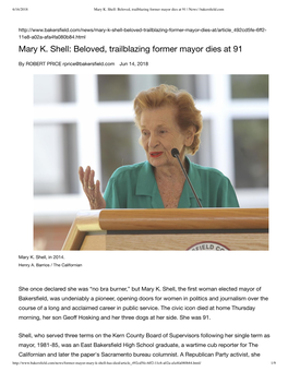 Mary K. Shell: Beloved, Trailblazing Former Mayor Dies at 91 | News | Bakersﬁeld.Com