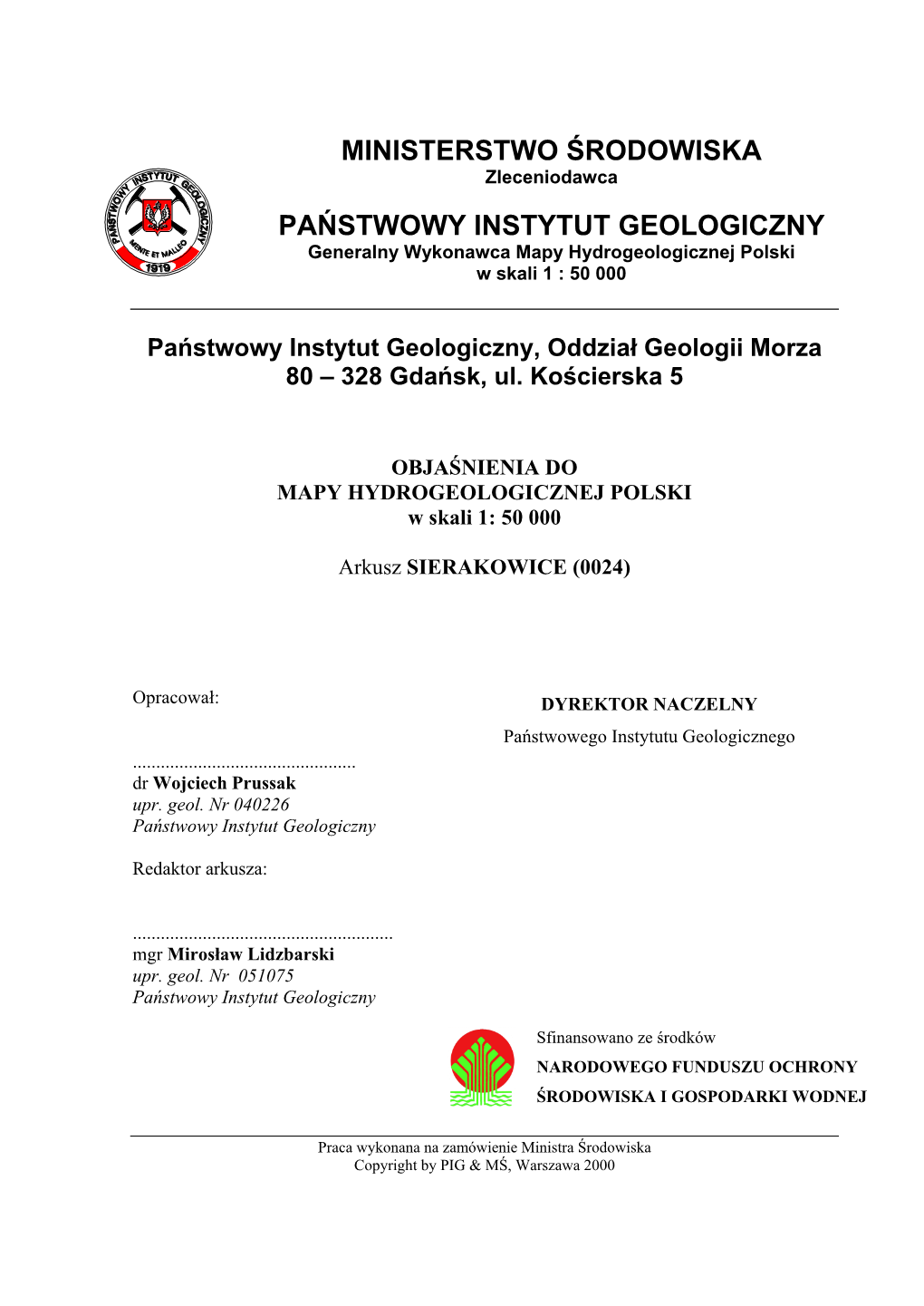 Ministerstwo Środowiska Państwowy Instytut Geologiczny