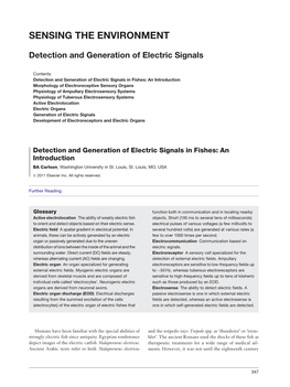 Detection and Generation of Electric Signals in Fishes: an Introduction