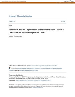 Vampirism and the Degeneration of the Imperial Race - Stoker's Dracula As the Invasive Degenerate Other