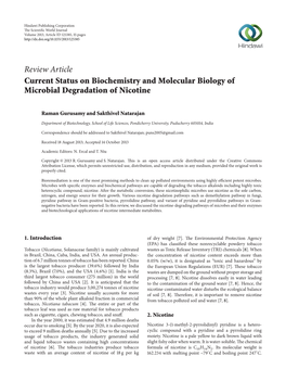 Review Article Current Status on Biochemistry and Molecular Biology of Microbial Degradation of Nicotine