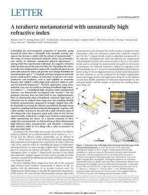 A Terahertz Metamaterial with Unnaturally High Refractive Index