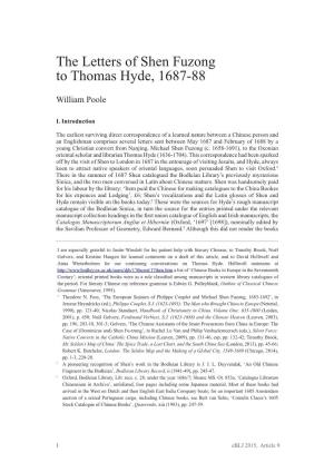 The Letters of Shen Fuzong to Thomas Hyde, 1687-88
