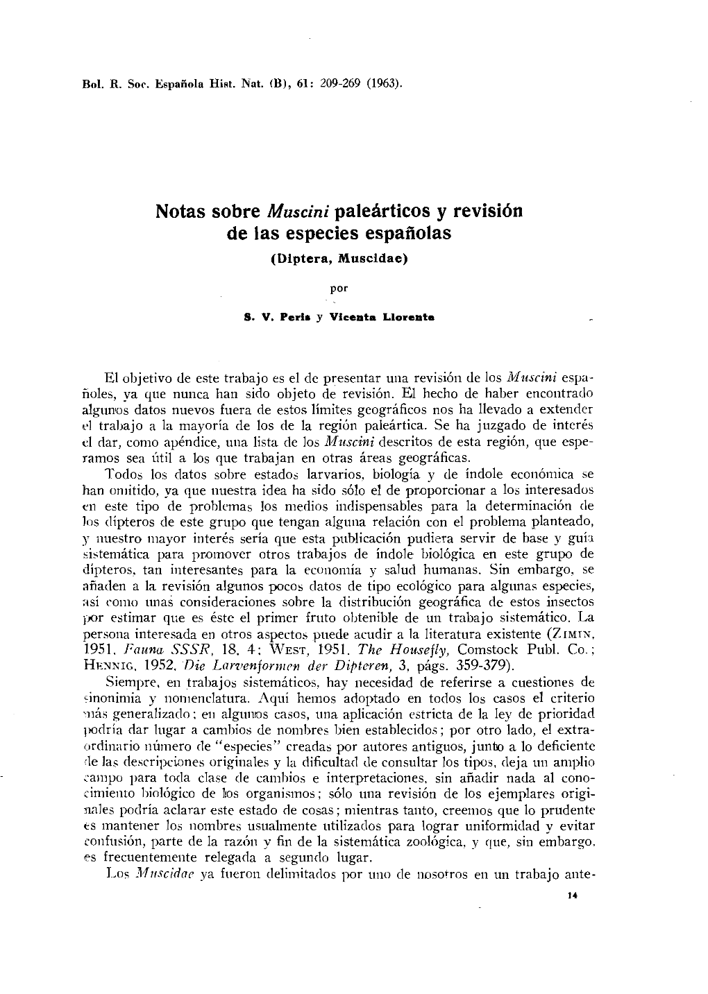 Notas Sobre Muscini Paleárticos Y Revisión De Las Especies Españolas (Diptera, Muscidae)