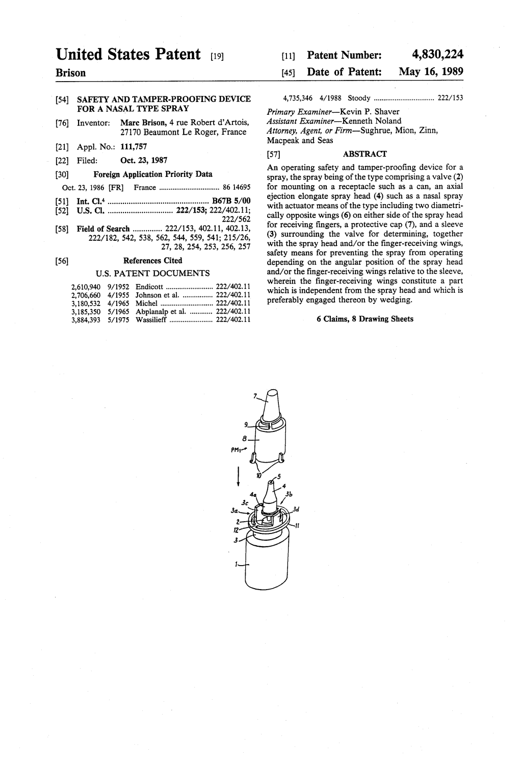 United States Patent [191 [11] Patent Number: 4,830,224 Brison [45] Date of Patent: May 16, 1989