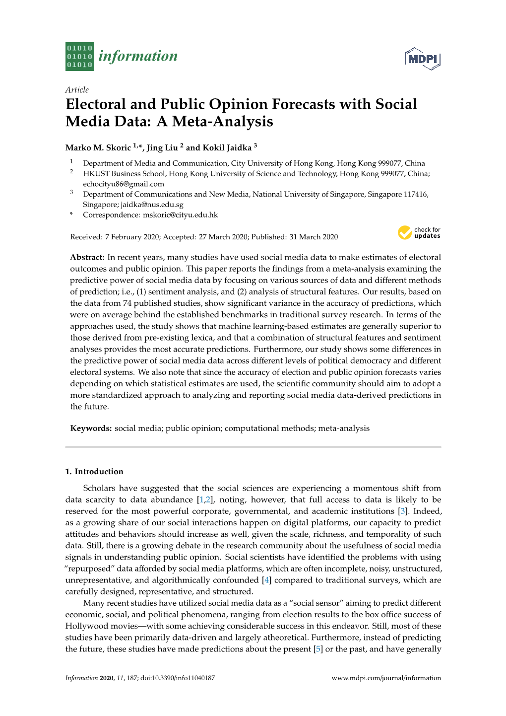 Electoral and Public Opinion Forecasts with Social Media Data: a Meta-Analysis