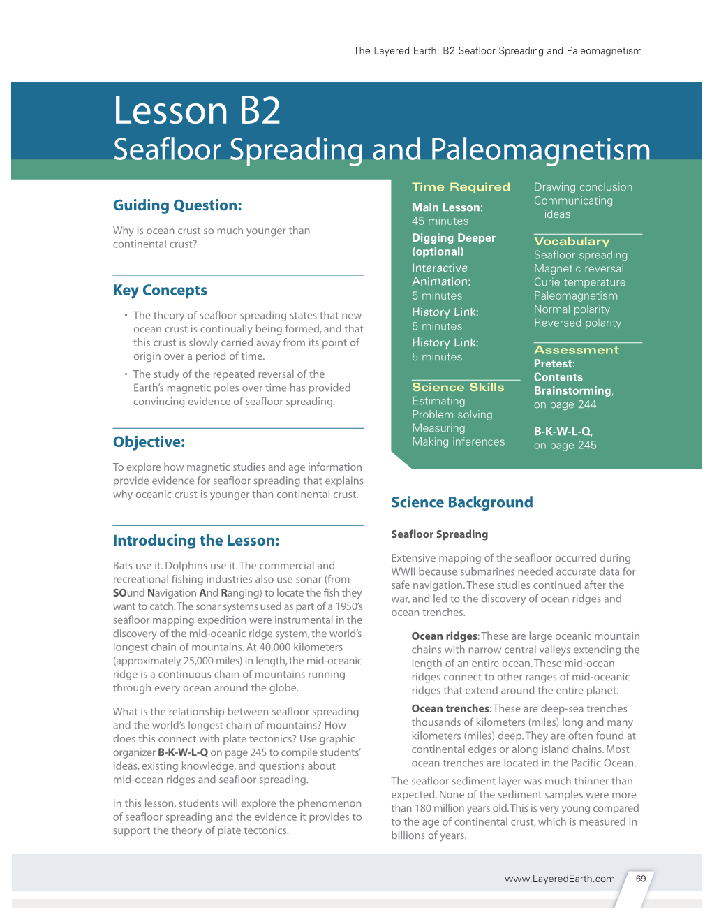 Seafloor Spreading and Paleomagnetism Lesson B2 Seafloor Spreading and Paleomagnetism