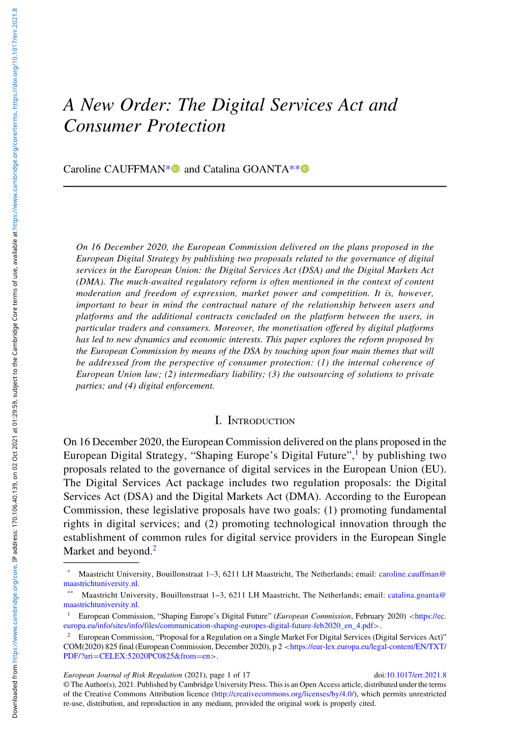 A New Order: the Digital Services Act and Consumer Protection