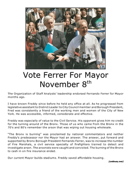 Vote Ferrer for Mayor November 8Th