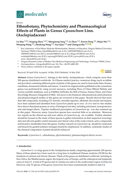 Ethnobotany, Phytochemistry and Pharmacological Effects of Plants in Genus Cynanchum Linn