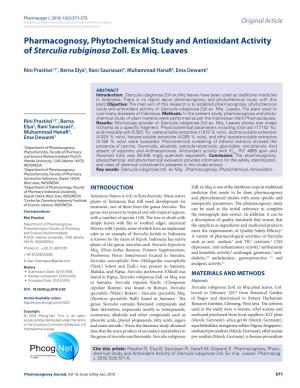 Pharmacognosy, Phytochemical Study and Antioxidant Activity of Sterculia Rubiginosa Zoll