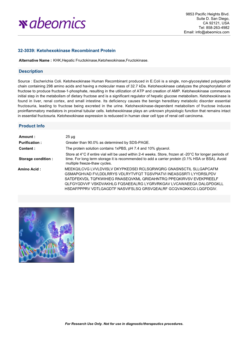 32-3039: Ketohexokinase Recombinant Protein Description Product