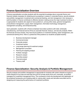 Finance Specialization, Security Analysis & Portfolio Management
