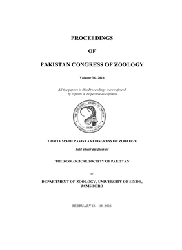 2016 "36Th PAKISTAN CONGRESS of ZOOLOGY (INTERNATIONAL