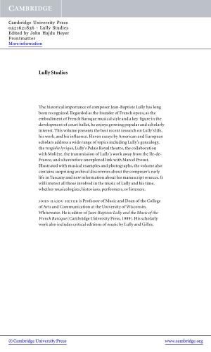 Lully Studies Edited by John Hajdu Heyer Frontmatter More Information
