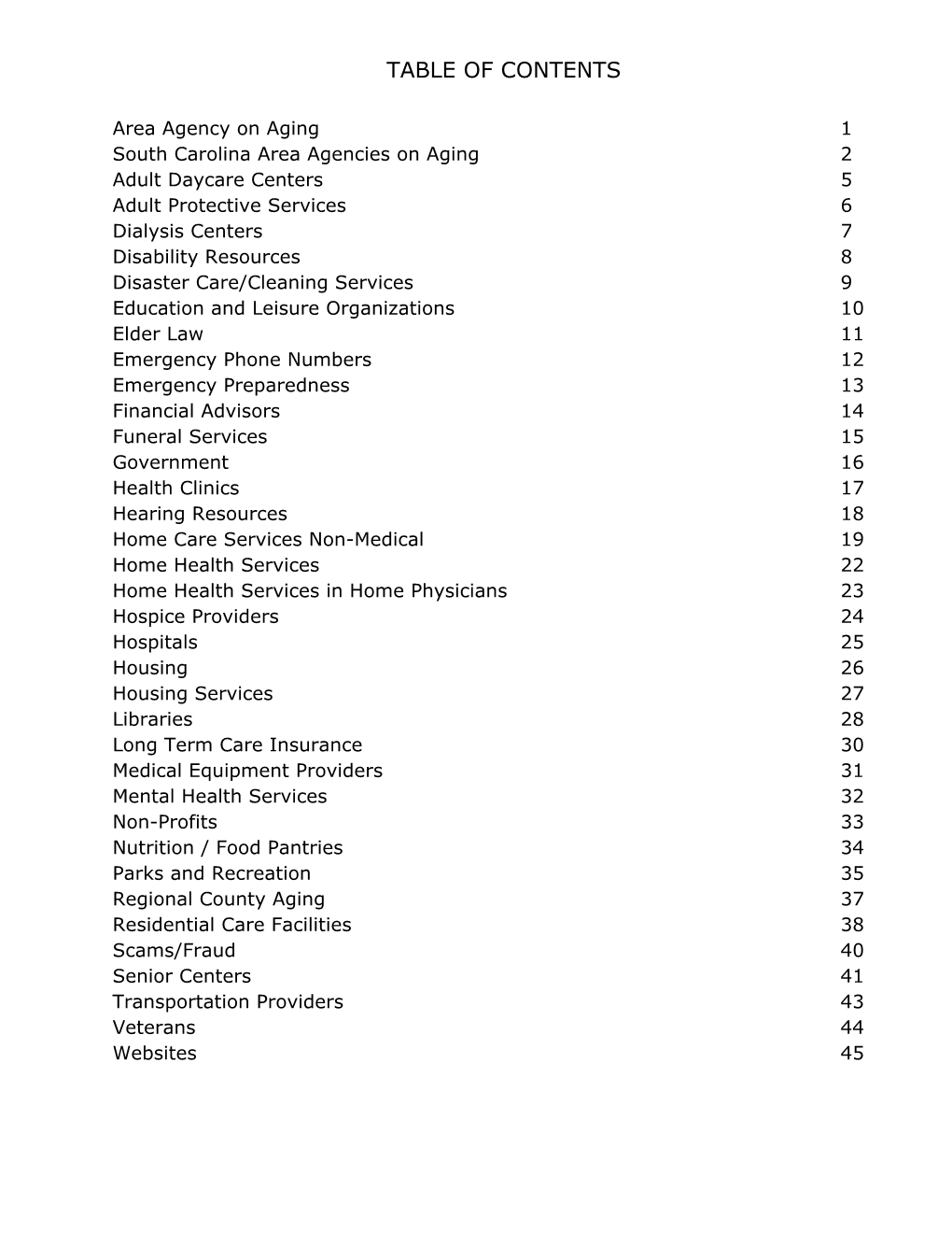 Table of Contents