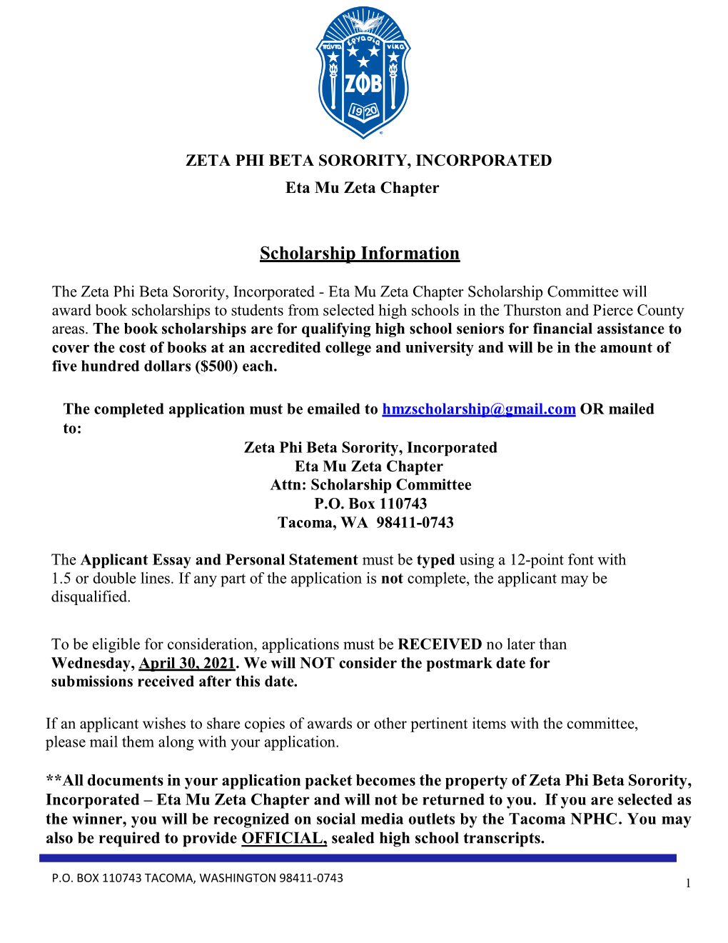 Etu Mu Zeta Scholarship Application