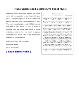 Muse Undisclosed Desires Live Pdf Sheet Music