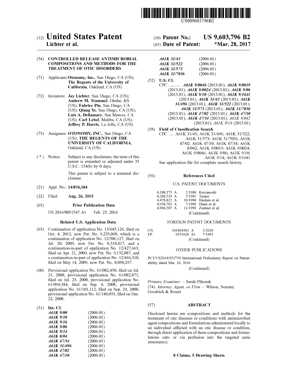 (12) United States Patent (10) Patent No.: US 9,603.796 B2 Lichter Et Al