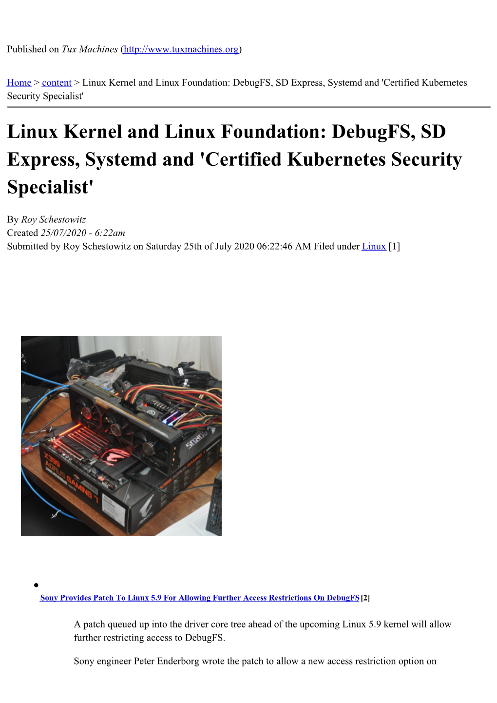 Linux Kernel and Linux Foundation: Debugfs, SD Express, Systemd and 'Certified Kubernetes Security Specialist'
